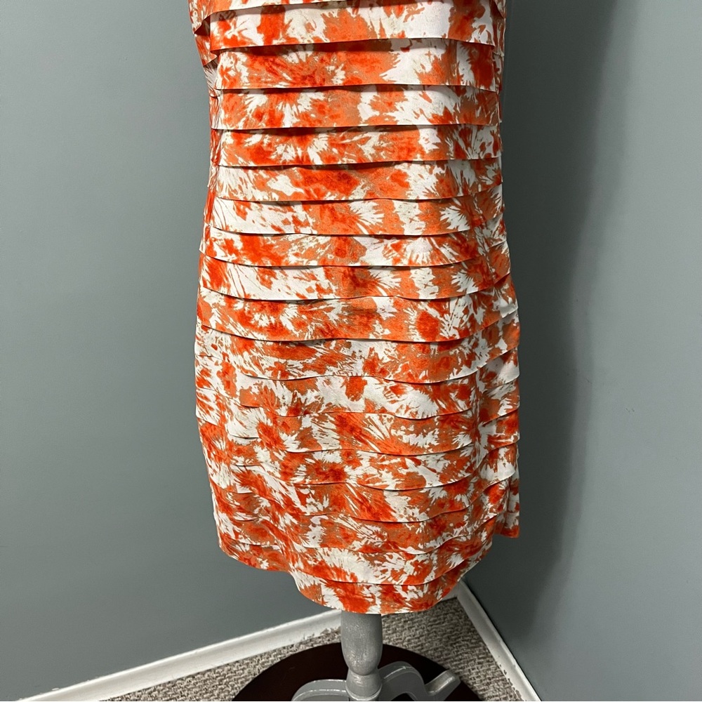 MICHAEL MICHAEL KORS size 2 sleeveless layered orange cocktail print dress - Picture 3 of 9